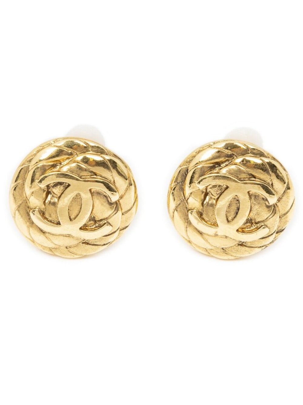 Chanel CC Logo Round Clip-On Earrings Gold Plated